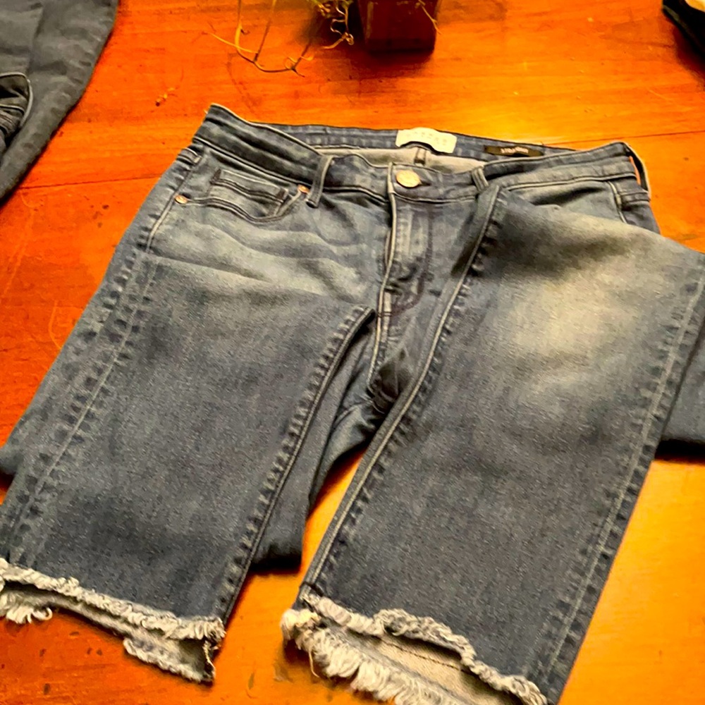 Parker Smith straight leg jeans. Frayed ankle.